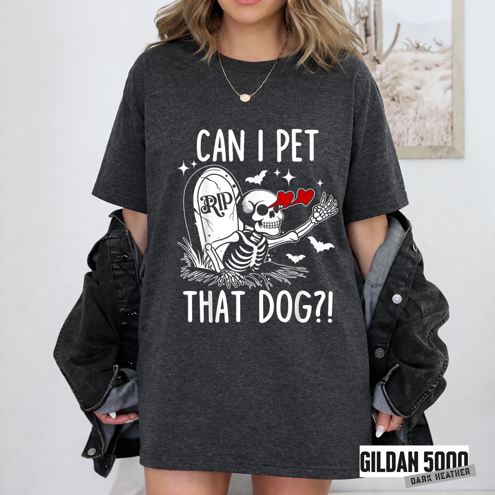 Can I Pet That Dog?! Skeleton Halloween T-Shirt | Funny Gothic Dog Lover Graphic Tee